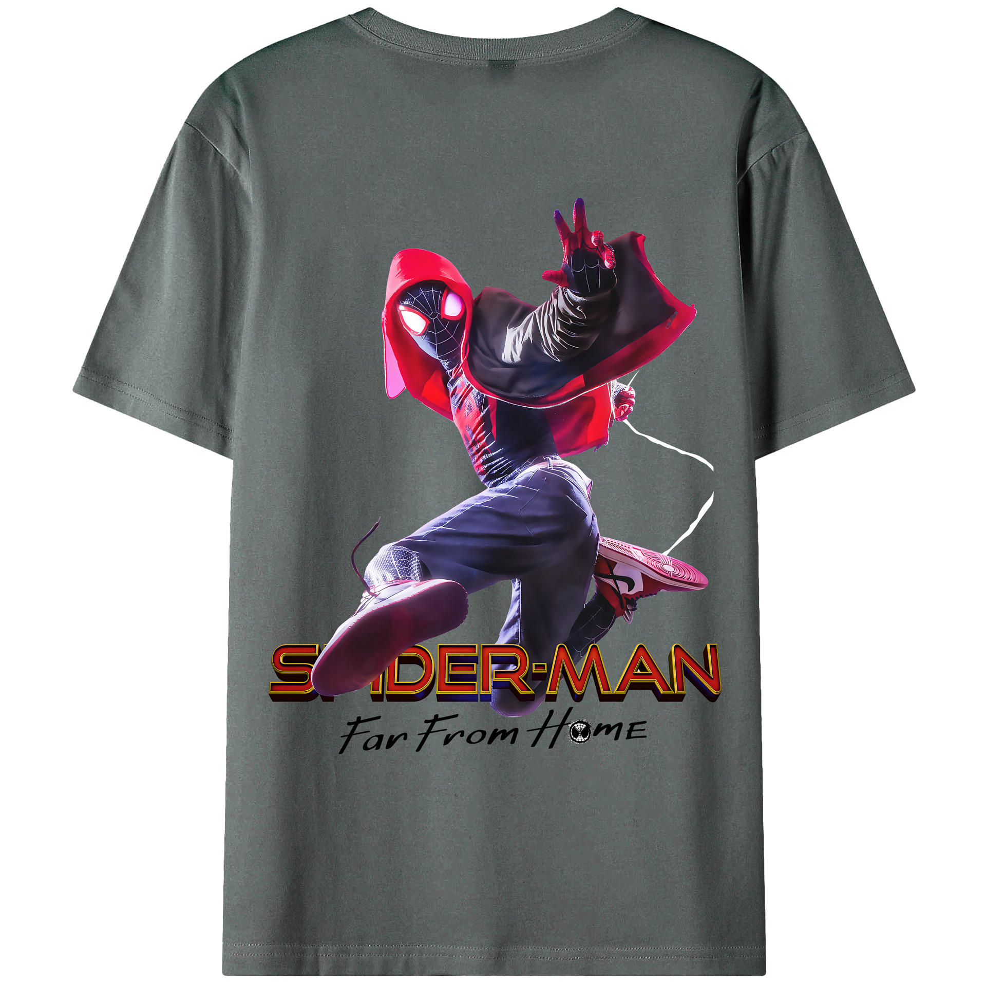 （画像用） Spider Man スパイダーマン 綿100％ メンズ半袖Tシャツ（バックプリント） 通気性